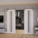 Double Barn Door | BASIC 4903 White with Black Glass | 13FT Silver Rail Track Set | Solid Panel Interior Doors - Image 2