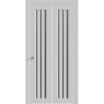 Sliding Closet Bi-fold Doors | BASIC 4906 White with Black Glass | Tracks Trims Hardware Set | Wood Solid Bedroom Wardrobe Doors