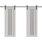 Double Barn Door | BASIC 4906 White with Black Glass | 13FT Rail Track Set | Solid Panel Interior Doors