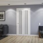 Sliding Closet Bi-fold Doors | BASIC 4906 White with Black Glass | Tracks Trims Hardware Set | Wood Solid Bedroom Wardrobe Doors - Image 2