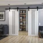 Double Barn Door | BASIC 4906 White with Black Glass | 13FT Rail Track Set | Solid Panel Interior Doors - Image 2
