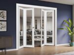 Sliding Closet Double Bi-fold Doors | Lucia 2166 White Silk with Clear Glass | Sturdy Tracks Moldings Trims Hardware Set | Wood Solid Bedroom Wardrobe Doors - Image 2