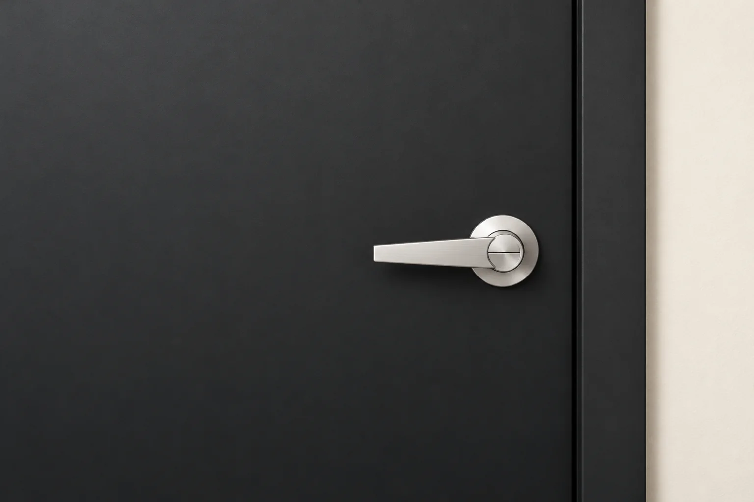 Illustration showing the handle and frame of a black flush door